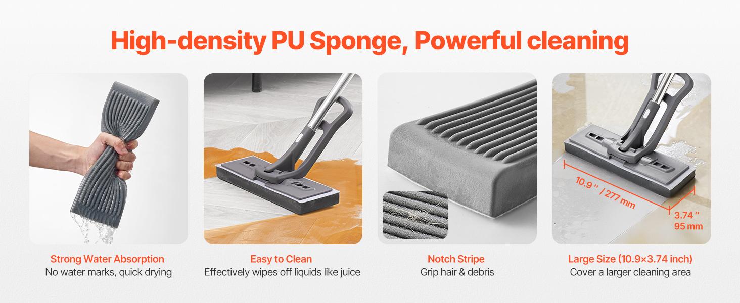 VEVOR Sponge Mop, High-Density PU Sponge Mop with 1 Pcs Sponge Mop Replacement, Easy to Squeeze Sponge Mop with Hook & Loop for Head Change, Fit for Various Floors’ Cleaning VEVOR Sponge Mop, High-Density PU Sponge Mop with 1 Pcs Sponge Mop Replacement, Easy to Squeeze Sponge Mop with Hook & Loop for Head Change, Fit for Various Floors’ Cleaning
