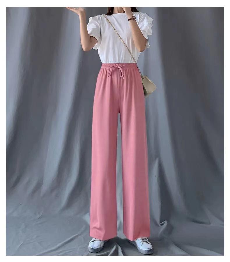 Women's Summer Ice Silk Wide Leg Pants High Waist Loose Fit Straight Leg Trousers Korean Style Breathable Casual Pants for Students 2026 New Arrival