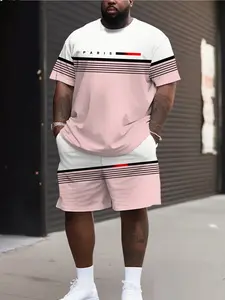 Men's Plus Size 3D Print Casual Two-Piece Set, Summer Loose Fit Sports Suit, Short Sleeve T-Shirt and Shorts, Trendy Running