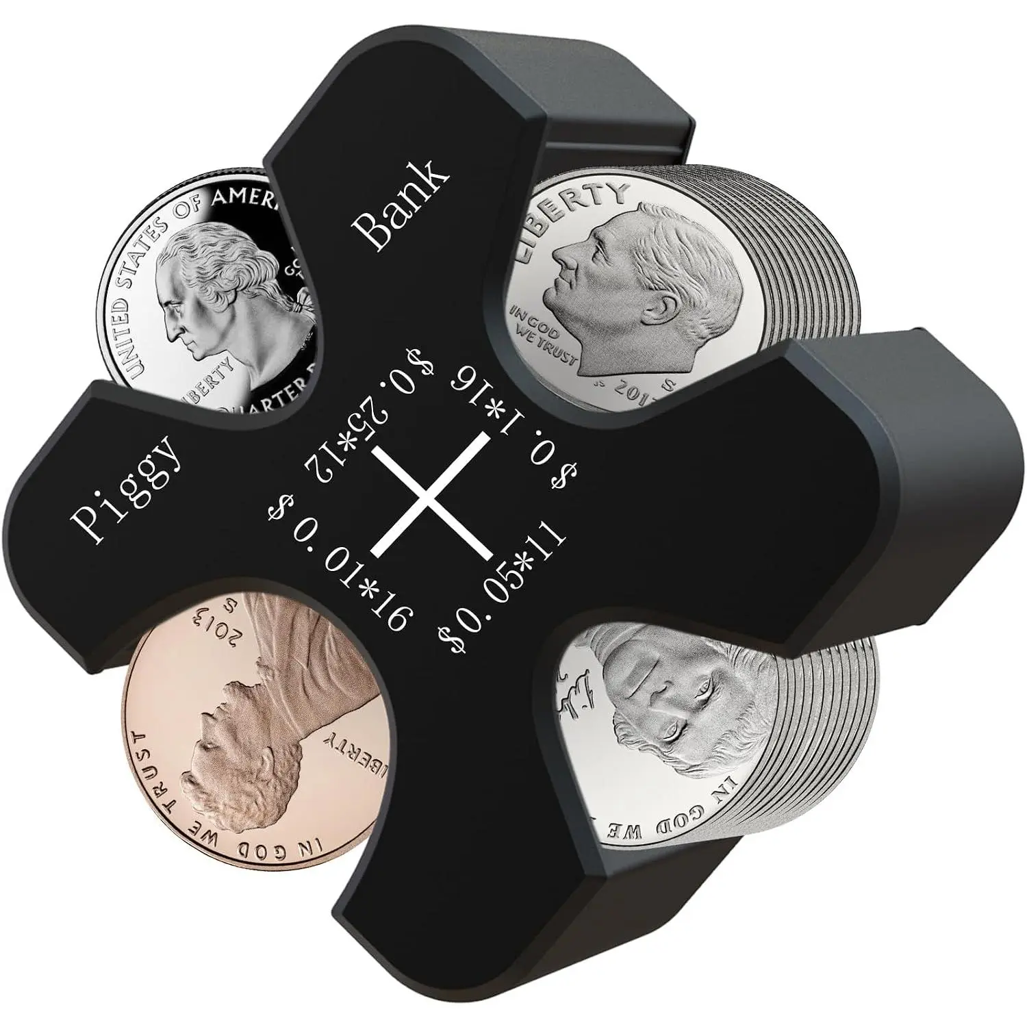 Compact Synthetic Car Coin Sorter Change Storage Holder, Portable Stowing Organizer for Penny Nickel Dime Quarter, Holds 55 Coins (Black)