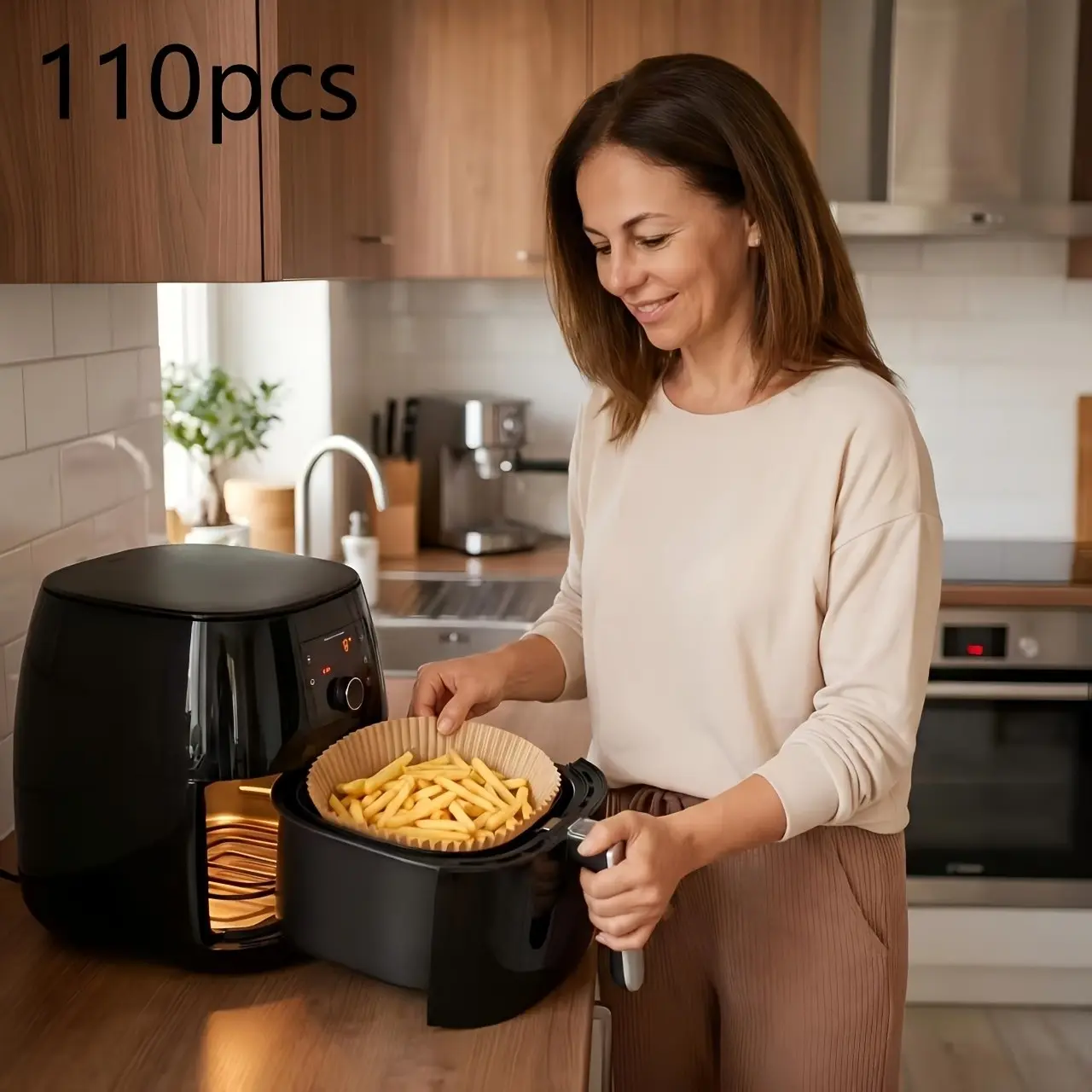 110pcs Air Fryer Liners, Non-Stick Paper for Baking, Grilling, And Microwave Ovens - Easy to Clean, Single-Layer Paper for Healthier Cooking - Baking Oil Paper