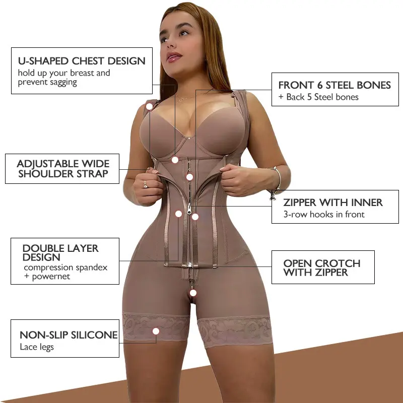 15 Steel Boned Enhanced Full Body Shapewear, 260g Thick Mesh Compression Tummy Control Bodysuit