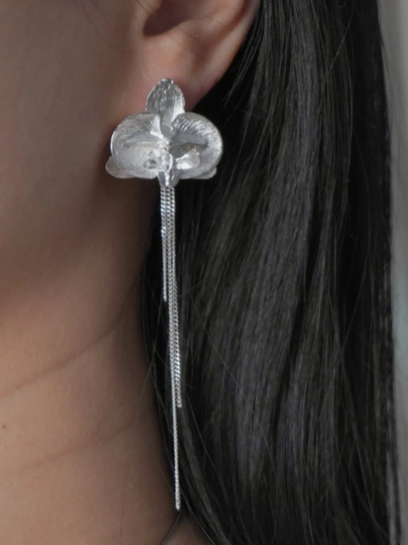 1 Pair of Elegant Orchid Tassel Earrings with Delicate Floral Pendant, Unique Handmade Women's Jewelry, a Gift for Her