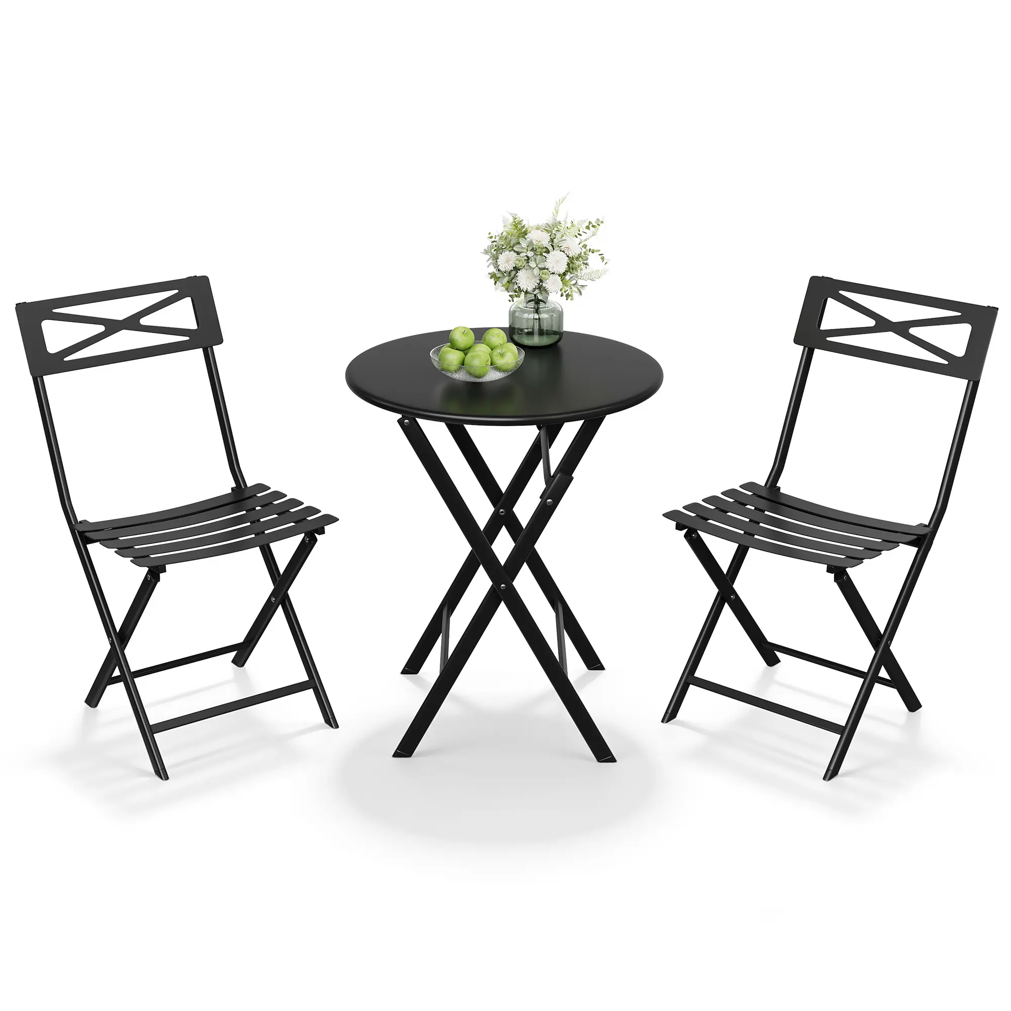 Space-Saving Folding Bistro Set, 3-Piece Heavy-Duty Weather-Resistant Steel Patio Table & Chairs, No Assembly, Ideal for Garden, Balcony, Yard, or Poolside