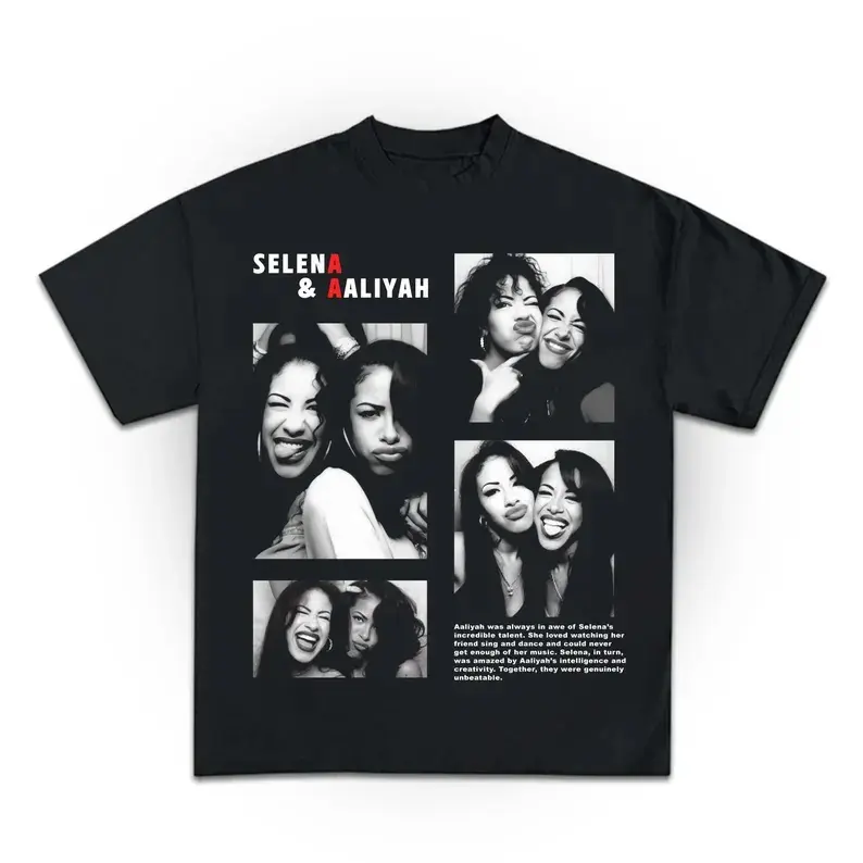 Selena & Aaliyah Inspired Graphic Tee, Unisex Retro Music Fan Top, Hip‑Pop Culture Casual Streetwear, Ideal Gift For Music Lovers, Daily Party Outfit, Same‑Day Order Shipping, For Men Women Youth Group Apparel