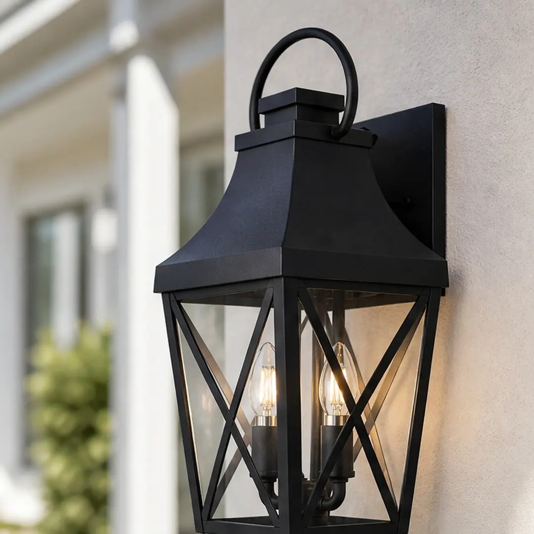 ARCH Outdoor Wall Light Matte Black Aluminum Sconce with Clear Glass Shade, Waterproof Exterior Porch Lantern for Garage Patio Front Door Balcony, 2-Light E12 Base, Traditional Style, 1-Pack, Black Color Options, Aluminium Material