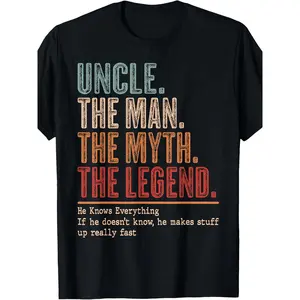 Women's Vintage Graphic T-Shirt, Uncle The Man The Myth The Bad Influence He Knows Everything Humorous Design, American Fashion Casual Style, Birthday Gift Option, Pairable with Flannel/Cargo Pants & Sneakers, Unisex Fit