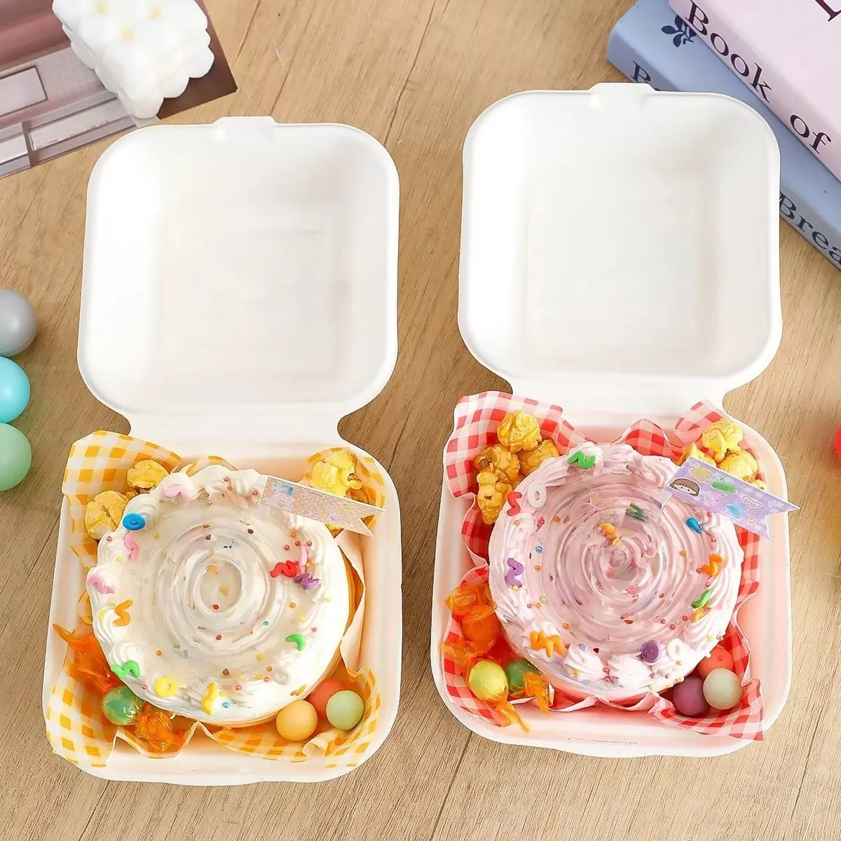 10Pcs Thick Pulp Disposable Food Containers, Burger Boxes, Dessert Takeout Boxes for Souffle, Tiramisu, Mousse, Mille Crepe Cake, Bento Bakery Packaging