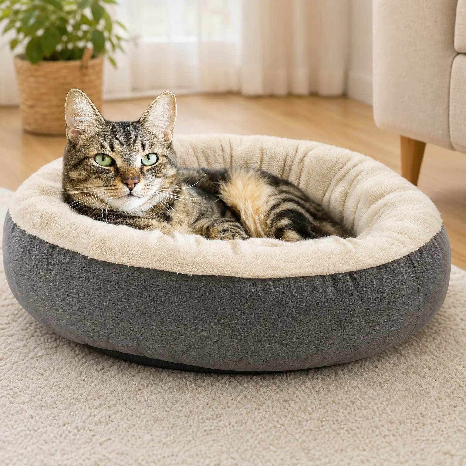 Round Donut Cat and Dog Cushion Bed, 20in for Cats or Small Dogs, Anti-Slip & Water-Resistant Bottom, Super Soft Durable Fabric, Washable Luxury Pet Bed GrayGift
