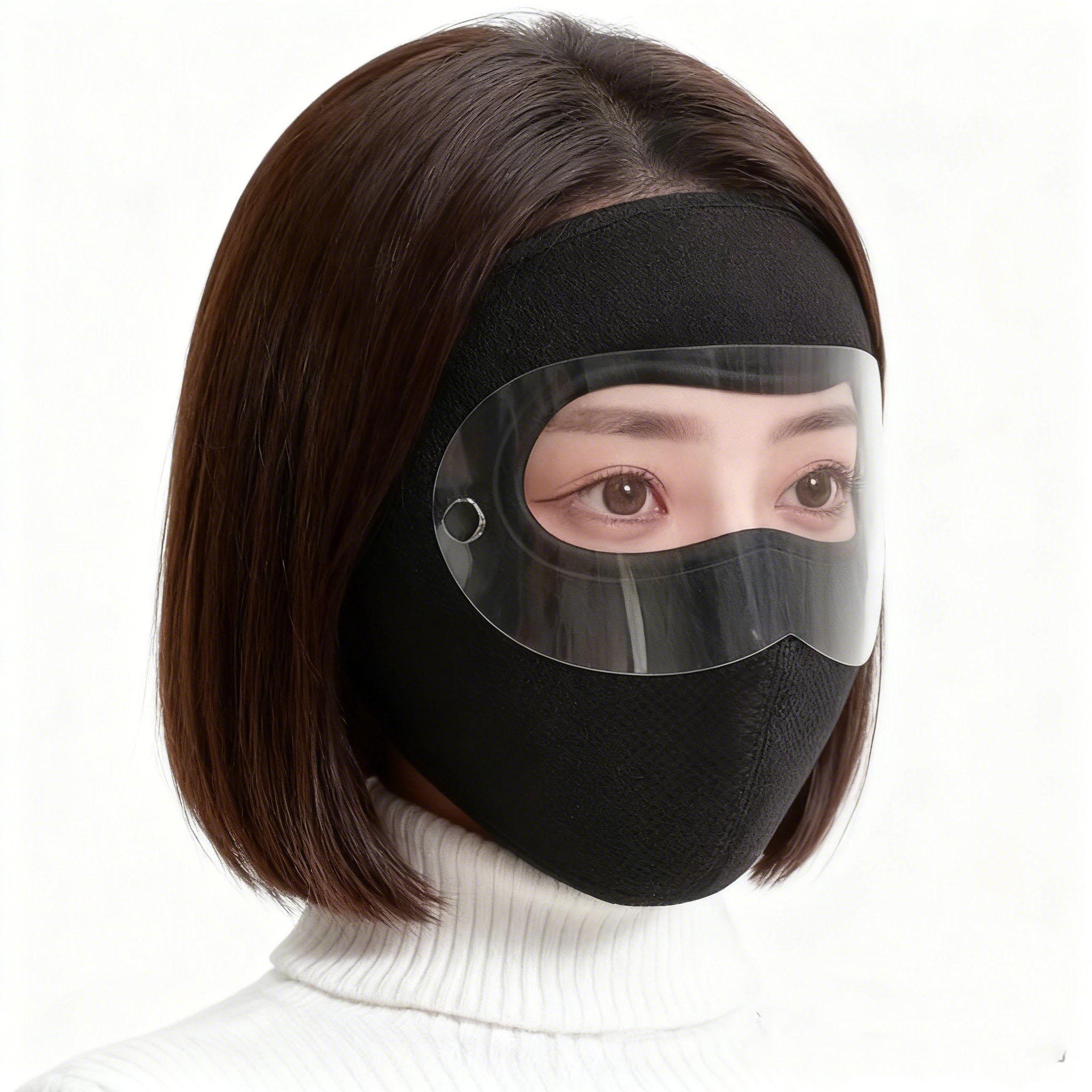 Winter Warm Face Cover with Removable Eye Shield Thick Fleece Lined Full Face Mask for Men Women Outdoor Cycling Motorcycle Riding Cold Weather Pink Black