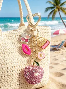 Elegant Diamond-Embedded Apple Keychain, Y2K Style, Summer Theme, Perfect for Backpacks, Wallets, Gifts, Beach Trips, Special Occasions