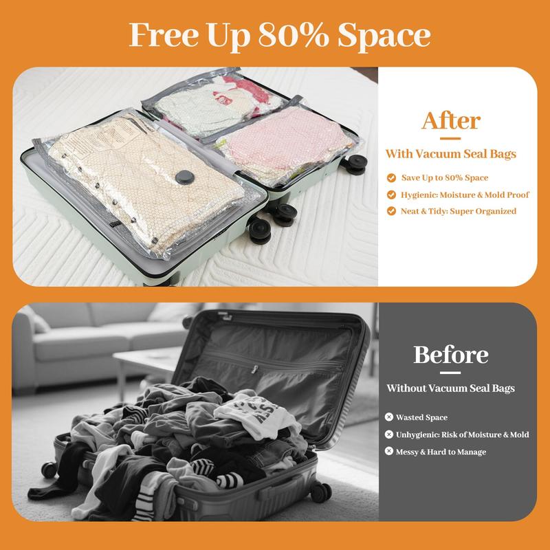 [2026 Upgraded] Cordless Travel Vacuum Bag Set Vacuum Bags for Travel with Rechargeable air Pump, 15 Pack Carry-on Size Compression Packing Bags for Luggage and Suitcase, Space Saver for Clothes and Clothing Travel Zipper Pouches Hands-Free durable pouch