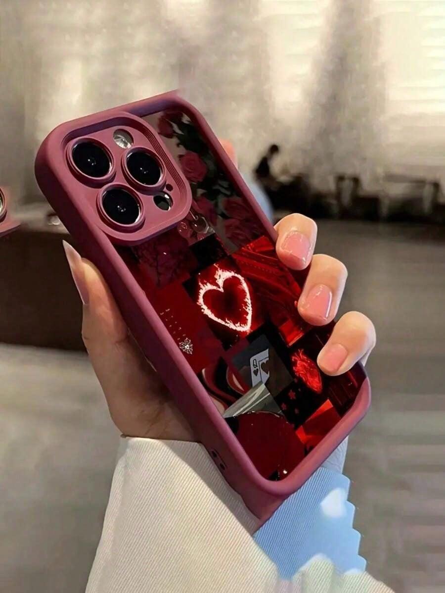 1pc Heart Patchwork Shock-Absorbing Anti-Fall Mobile Phone Case, Compatible With Iphone 15/15 Pro Max/14/13/12/11/7/8/XS/11 Pro And Series