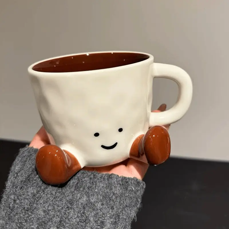 Adorable "Caramel Little Feet" Ceramic Mug — Stylish & Light Luxury Coffee Cup | Underglaze Cartoon Mug — Perfect for the Office, Breakfast, or as a Water Cup, Funny Design Mug, Funny Coffee Mugs, Ceramic Cups