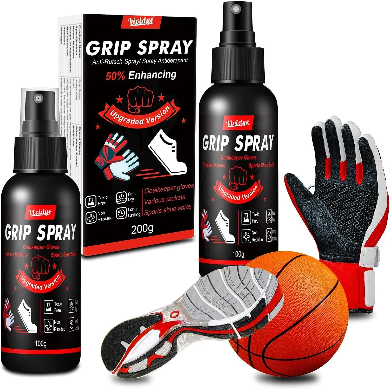 Grip Spray, 7oz Traction Spray for Athlete, Enhanced Court Performance & Anti-Slip Traction for Basketball Shoe Bottom, Football Gloves, Golf, Tennis, Pickleball, Non Toxic, Fast Drying