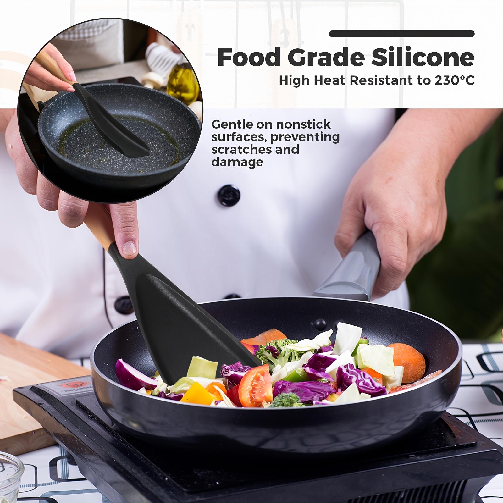 High Heat Resistant Nonstick Pan - Heat resistant up to 446°F/230°C, nonstick surface, wide edge design for flipping pancakes, eggs, fish, barbecue, stir-fries - Compatible with frying pans and grills - Easy-to-clean kitchen tool -RR