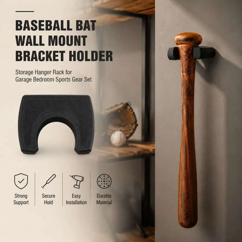 Baseball Bat Wall Mount Bracket Holder Storage Hanger Rack for Garage Bedroom Sports Gear Set