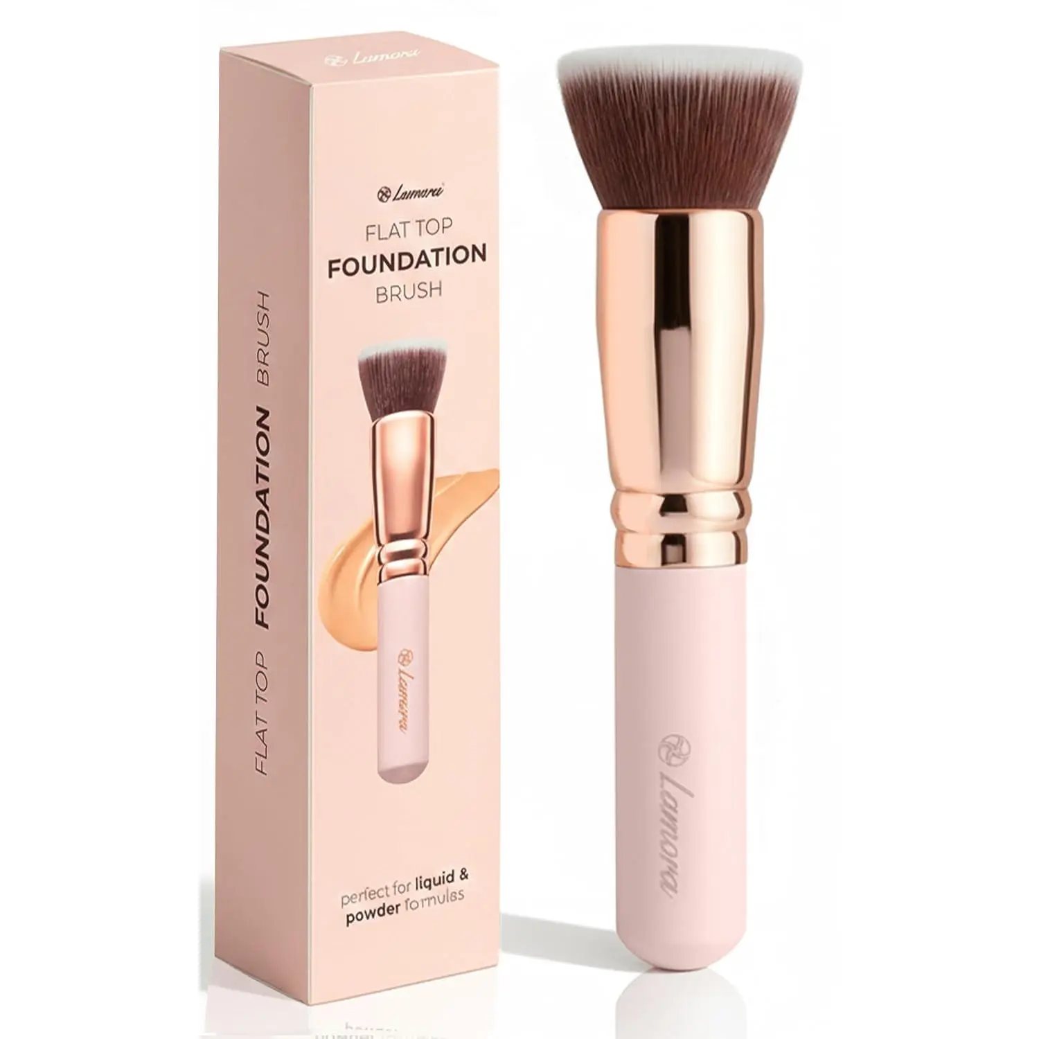 Makeup Brush Foundation Kabuki - Flat Top Face Brush for Liquid, Cream, and Powder Cosmetics - Full Coverage Blending, Buffing, Stippling, Contouring