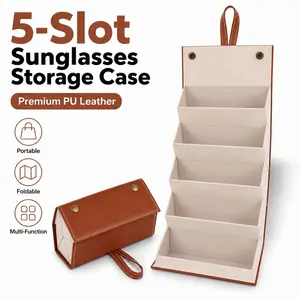 Sun Glasses Storage Box, Multi-Functional 5 Compartment Eyewear Case, Creative High-End PU Leather Sunglasses Organizer, and Sunglasses Holder