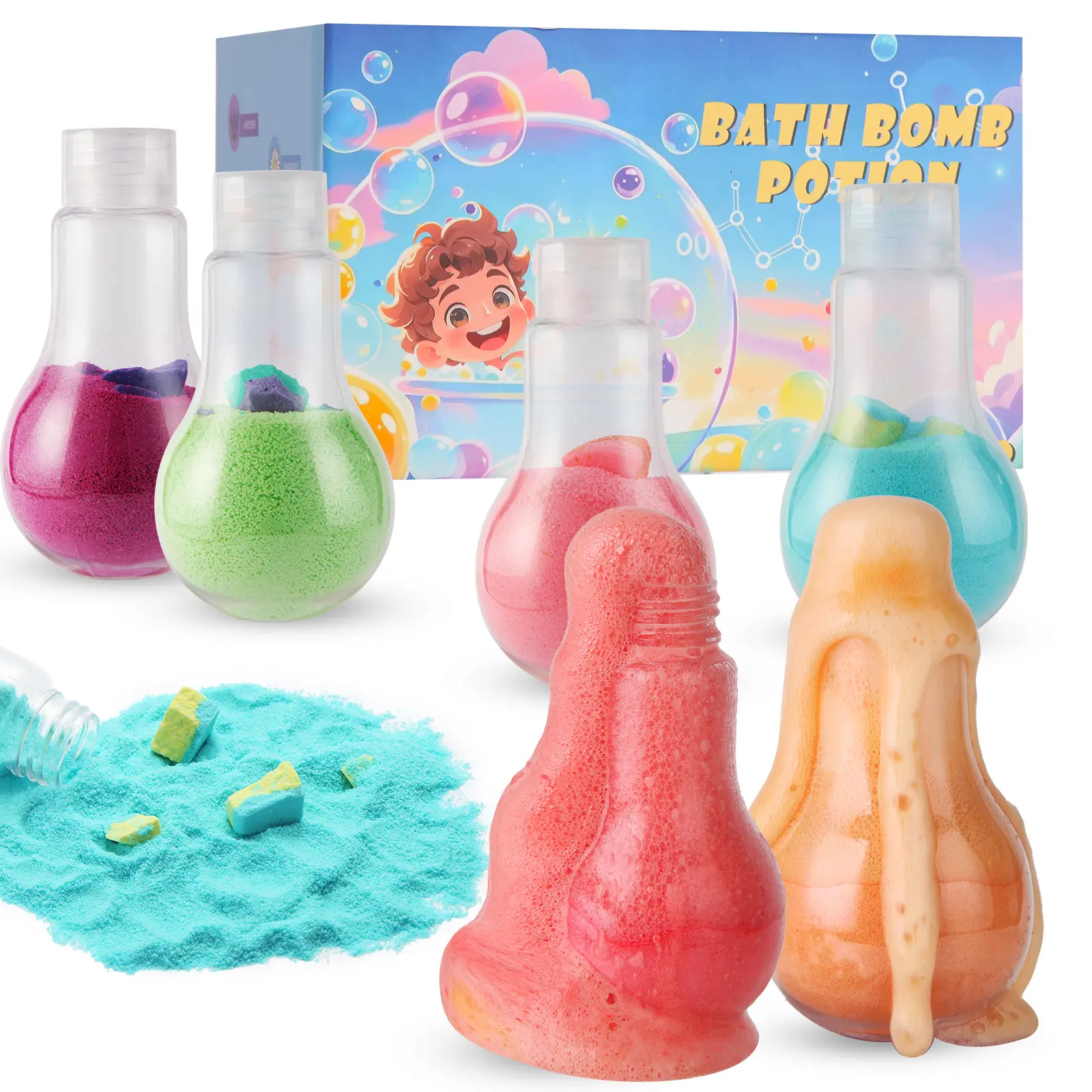 Bubble Bottle with Explosive Salt, Creative Magic Potion, Bath Bombs, Fizzing Bath Balls, Bath Soak Powder