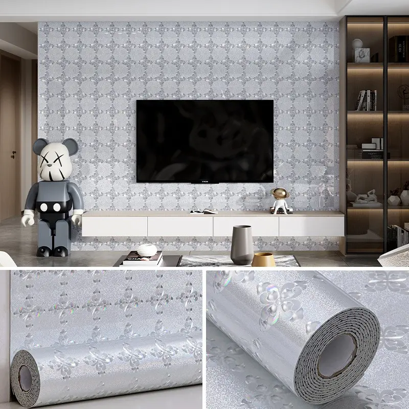 3D Glitter Diamond Self Adhesive Wallpaper Waterproof Thickened Wall Sticker Removable Decor Wall Paper for Living Room Bedroom TV Background Home Renovation