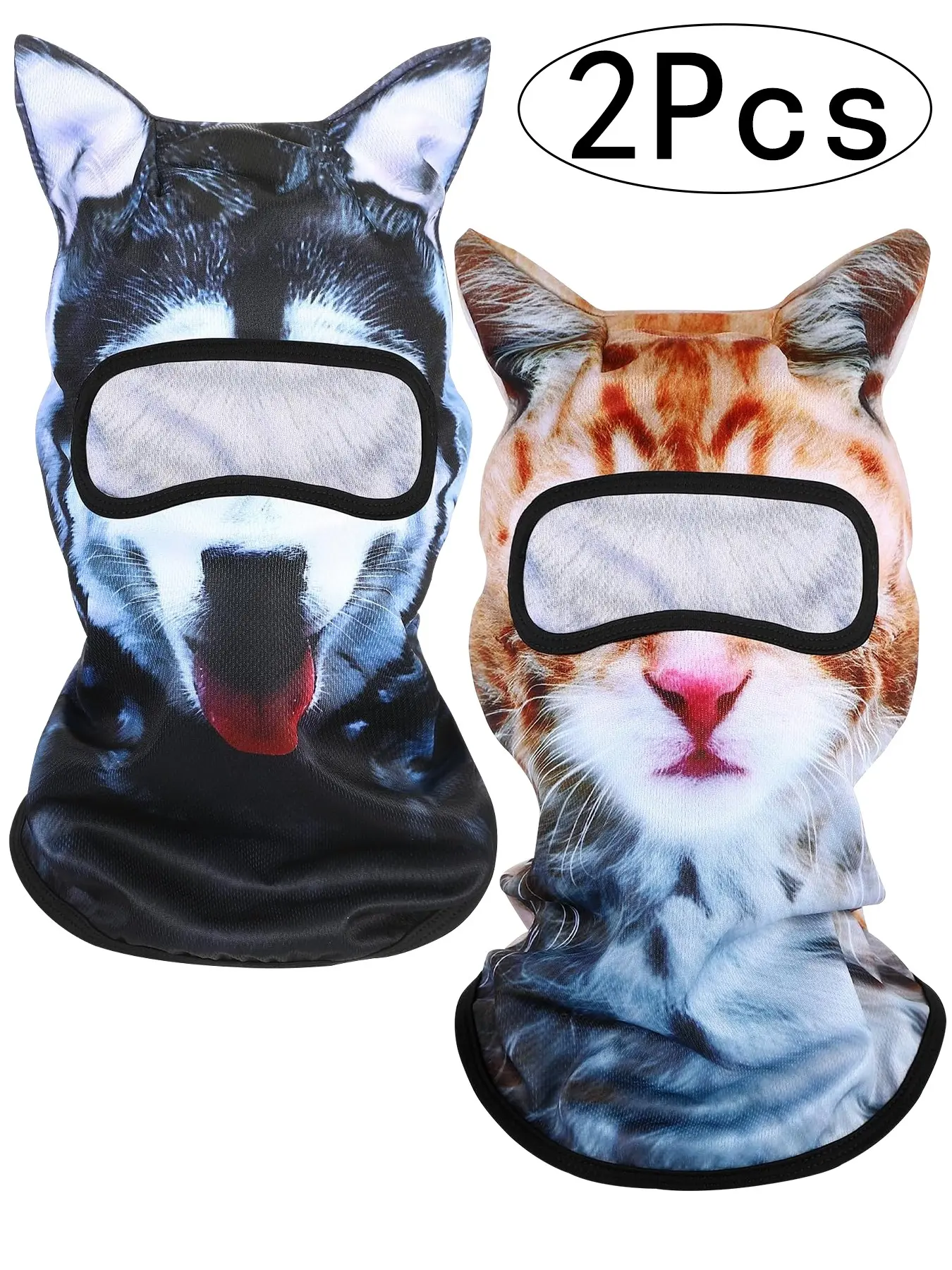 2Pcs 3D Cat Ski Mask Dog Balaclava Sheisty Breathable Cycling Mask Face Covering for Sunscreen Protection Outdoor