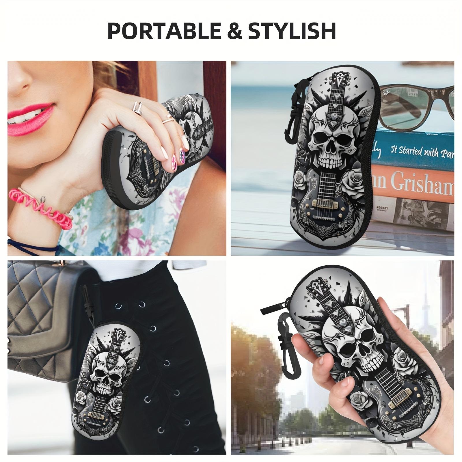 Skull Print Hard Glasses Case, Portable Eyeglasses & Sunglasses Storage Box, Perfect Daily Gift