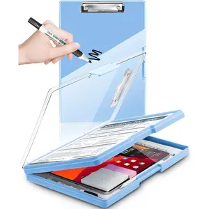 Clearview Clipboard with 2 Storage, Dry Erase 8.5x11 Heavy Duty ClipBoards - High Capacity Coaches Clip Board with Pen Holder - Side Opening Plastic Nursing Clip Case - Aqua Blue