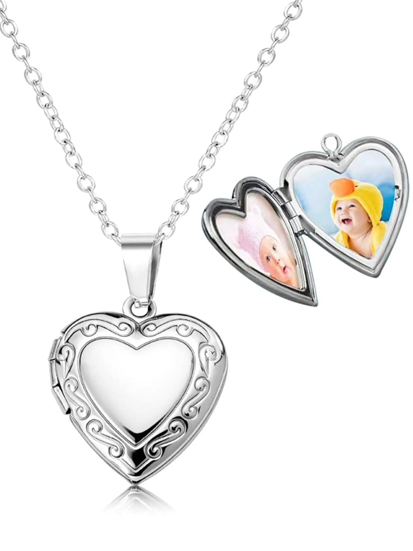 Heart Locket Necklace for Women, Vintage Engraved Photo Locket Pendant Necklace That Holds 2 Pictures, Memory Keepsake Jewelry Gift for Mother Daughter Lover