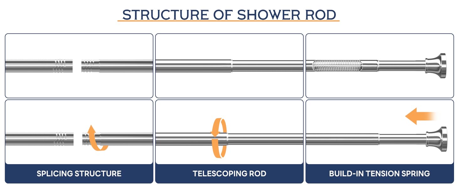 Adjustable Shower Curtain Rod 31-80 Inch, Never Rust Stainless Steel Silver Tension Rod, 1" Heavy Duty No-Drill for Bathroom, Kitchen & Closet