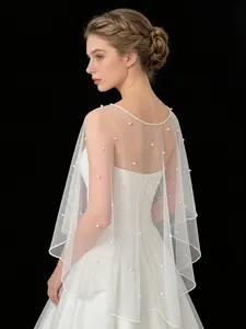 European and American Bride Wedding Dress Accessories, Pearl Net Shawl, Short Sleeve Pullover Cape, Women's Evening Gown Outerwear