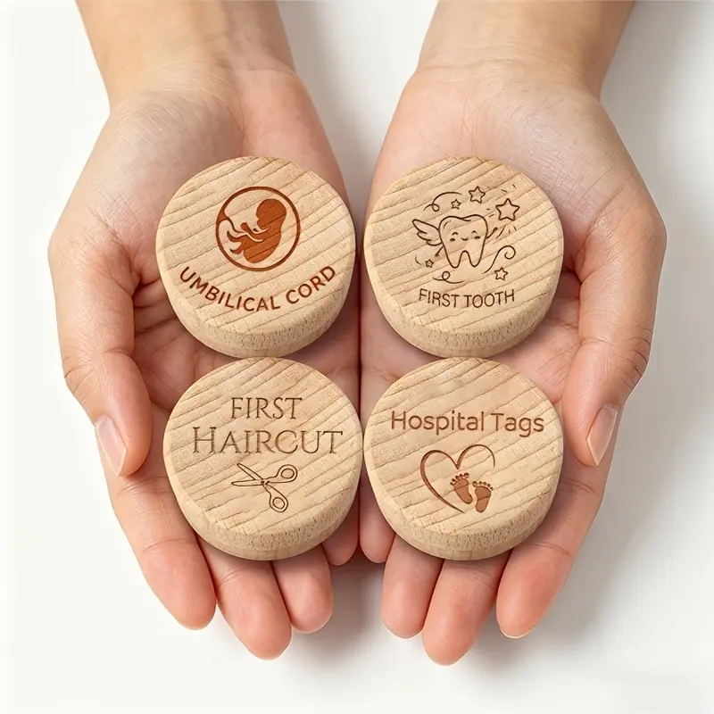 4pcs wooden storage box, Box With Lid, "frist tooth" Box，"first haircut" Box, umbilical cord Box, "hospital tags" box, umbilical cord souvenir box, tooth preservation box，fetal hair souvenir storage box，birth souvenir, home decoration, birthday gift