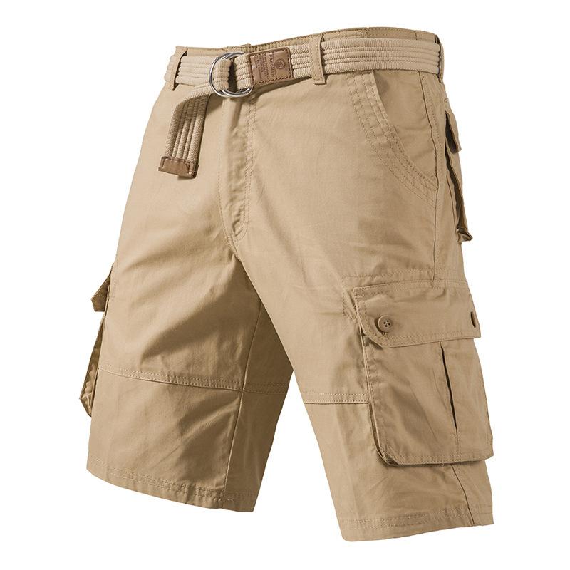 Men's Cotton Cargo Shorts, Multi-Pocket Relaxed Fit Knee-Length Casual Pants for Summer Outdoor Daily Wear