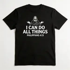 Unisex Graphic T-Shirt with Philippians 4:13 Verse, Casual Regular Fit Cotton Shortsleeve Inspirational Faith Top