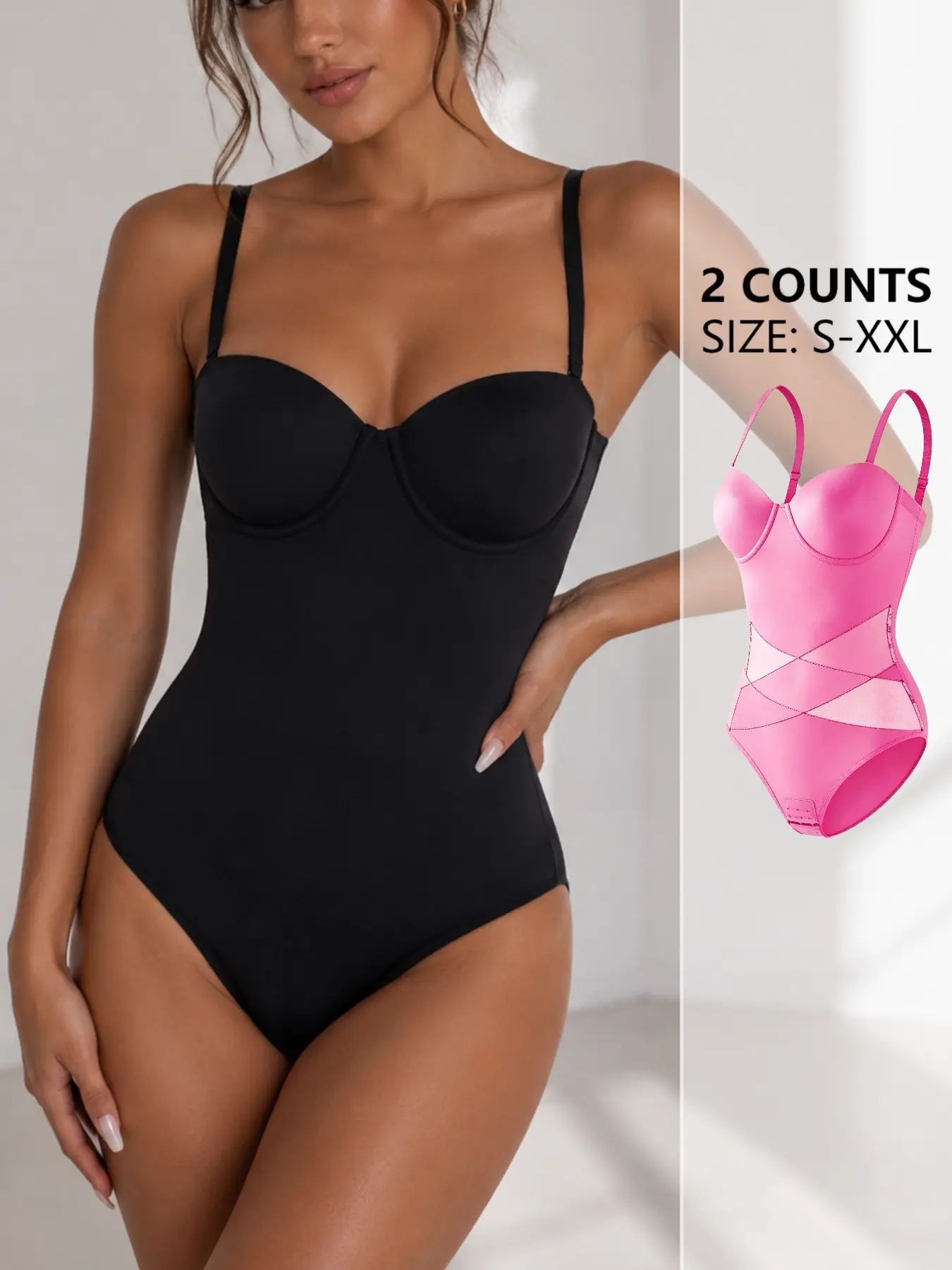 European and American Large Size Basic Shaper Shapewear Bodysuit, Strapless Dress Underwear, Steel Ring Bra, Seamless Tummy Control, Waist Cinch, Spaghetti Strap