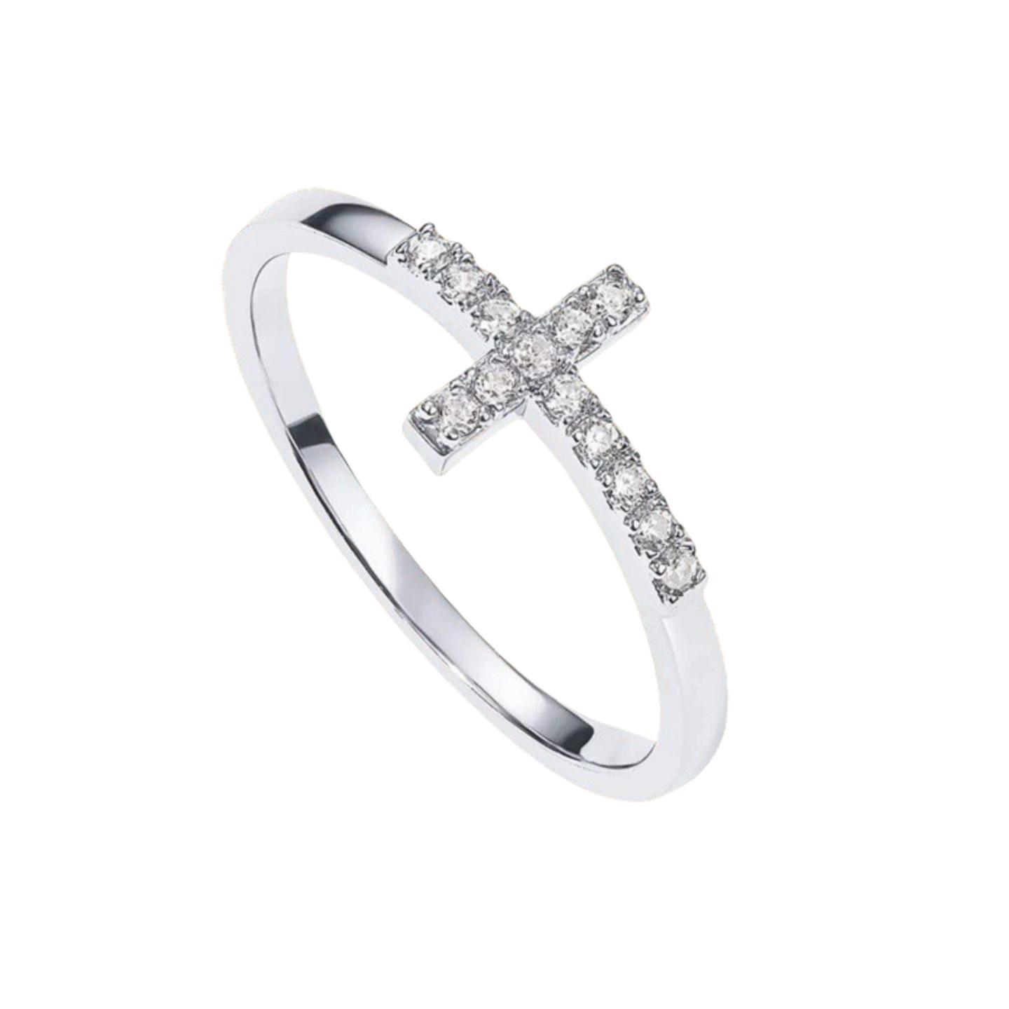 Copper-plated real gold cross ring, suitable for women