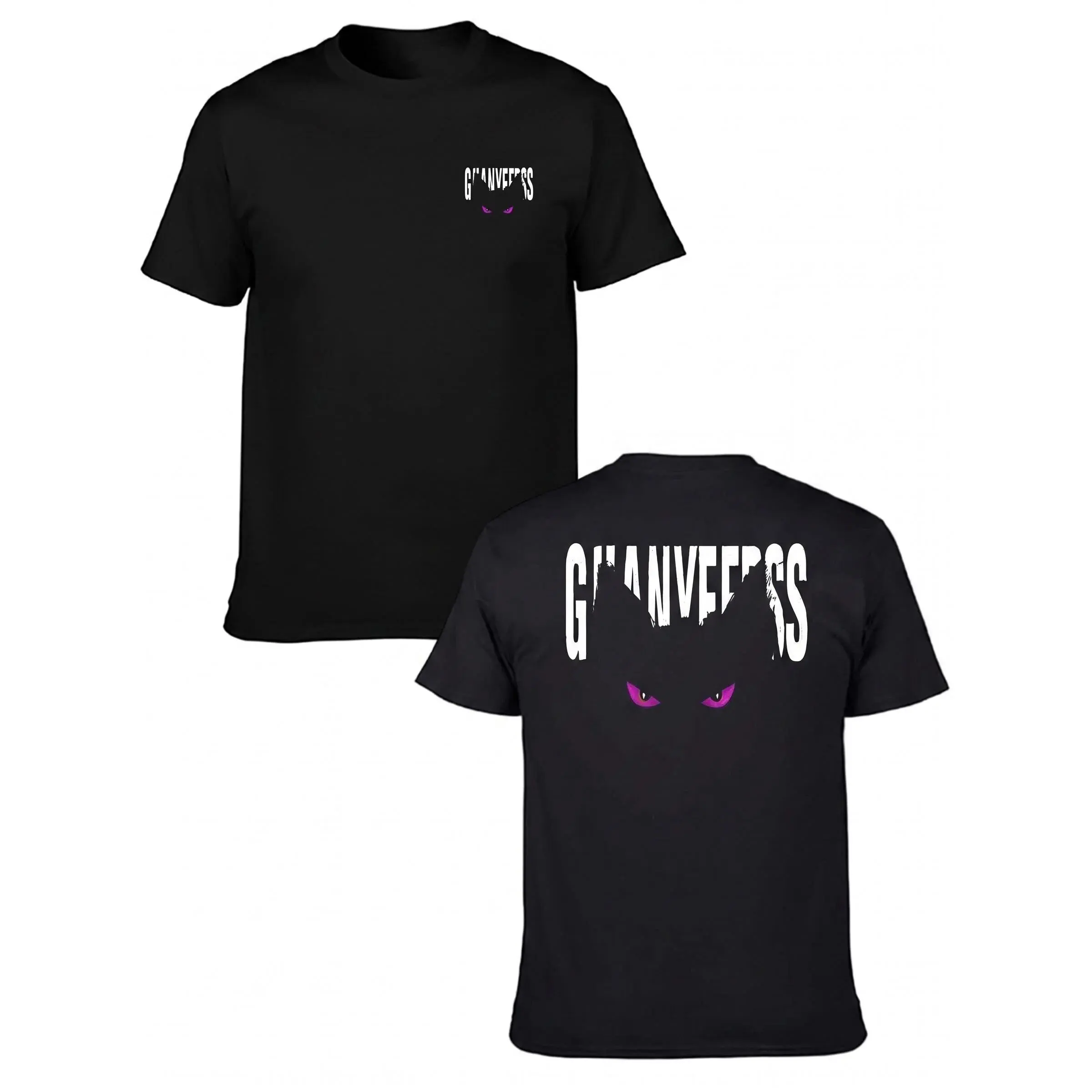 Double‑Sided Graphic 100% Cotton T‑Shirt, Mysterious Purple Cat Eyes Front & Back Print Unisex Short‑Sleeve Tee, Edgy Streetwear Casual Top for Men Women