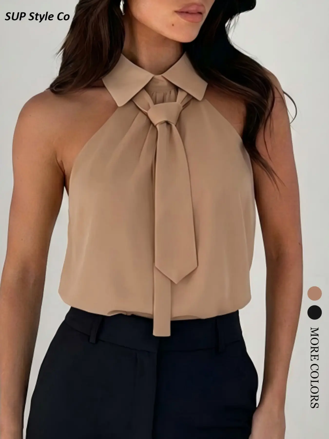 Women's Halter Neck Tie Backless Sleeveless Blouse Shirts, Slim Fit Plain Design, Professional & Casual Wear, Perfect for Office & Dates