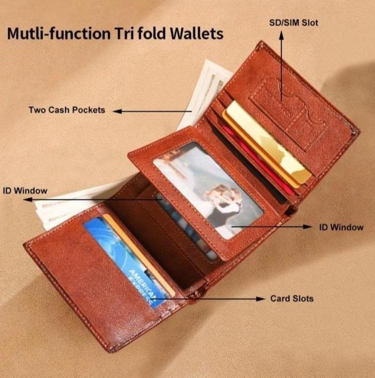 Premium Men’s Trifold Wallet - RFID Blocking Genuine Cowhide Leather Dual ID Windows for Daily & Business Use