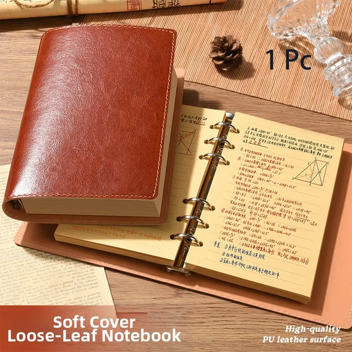 120 Sheets A5 A6 Leather Refillable Binder Notebook, Loose Leaf Journal with Metal Rings, Lined Writing Notebook for Office Study Planning, Note Taking Diary Travel Memo Book, Durable Cover and Replaceable Pages, Back to School Supplies