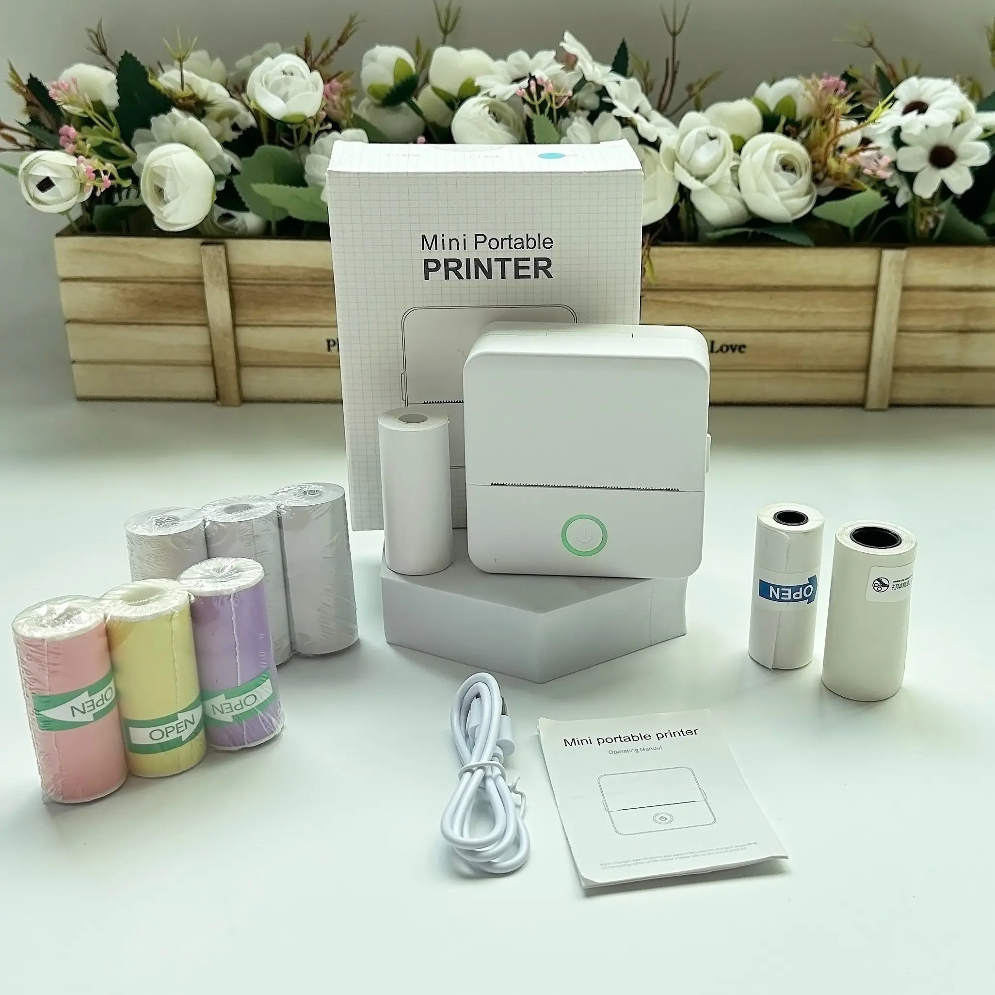 Portable Wireless Mini Thermal Printer, Multi-Functional Printing, Includes 9 Rolls of Paper, Prints Worksheets, Labels, Photos, Texts, Inkless Portable Printer