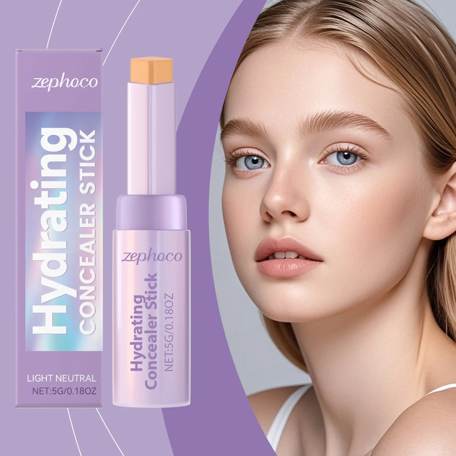 Zephoco Vegan Contouring Concealer Stick Product, Full Coverage Natural Smooth Makeup Stick for Daily Use, Light Breathable Portable Cosmetic with Hydrating Fit for Dry Skin, Creates Defined 3D Facial & Nose Contour (tiktokshopspringglowup)