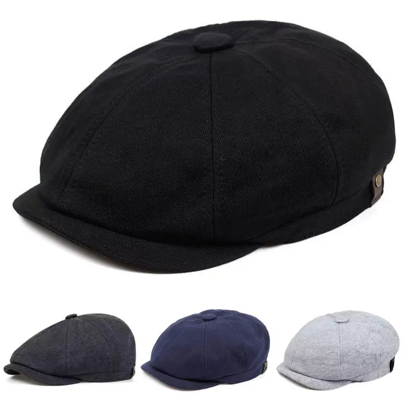 Vintage 8-Panel Newsboy Cap in Solid Fabric, Unisex Octagonal Flat Top Hat with a British Look for Casual Wear, Octagonal Shape, Unisex Fit