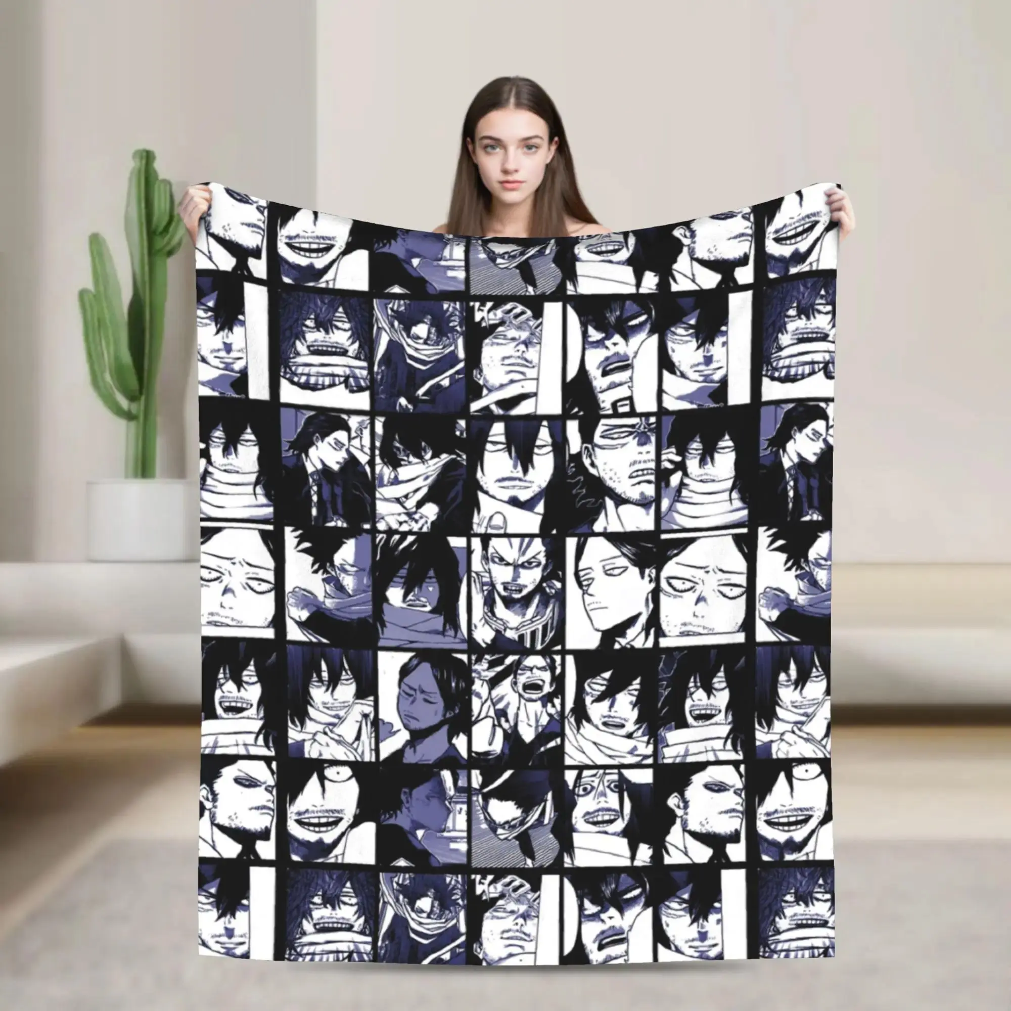 Aizawa Shota My Hero Academia Flannel Throw Blanket Anime Fan Soft Cozy Gift, Polyester, Anime Print, Cozy Wrap, Multi-Size, Unisex