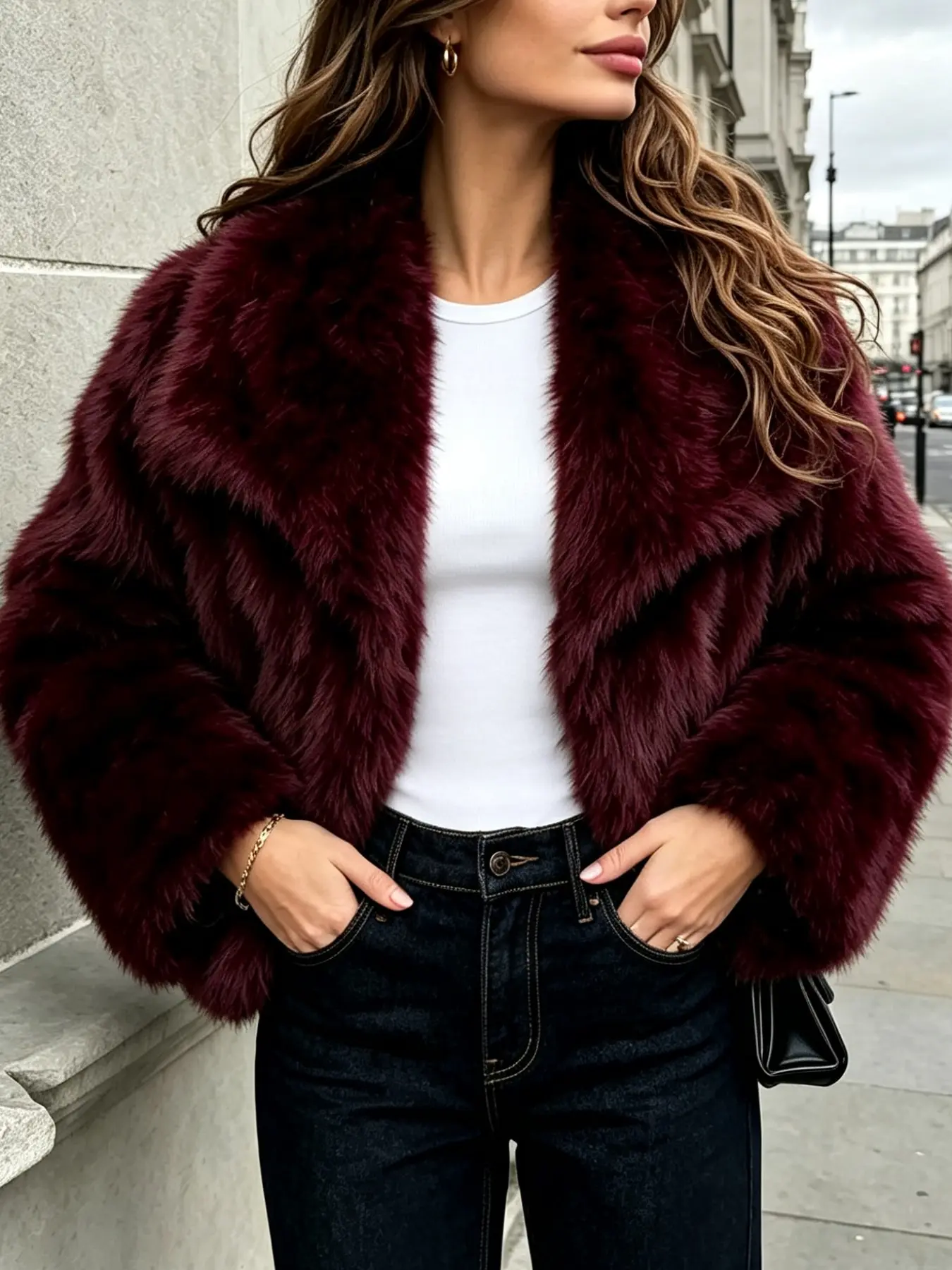 Women's Faux Fur Coat, Large Collar Plush Top, Winter Warm Party Outerwear, Stylish and Cozy, Perfect for Cold Weather