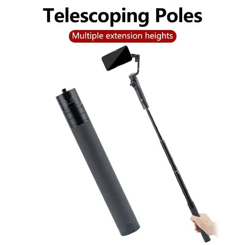 17.1 inches/43 cm universal joint extendable selfie stick — compact aluminum portable stabilizer extension rod, foldable phone/camera stand, 1/4"-20 tripod screw compatible, lightweight