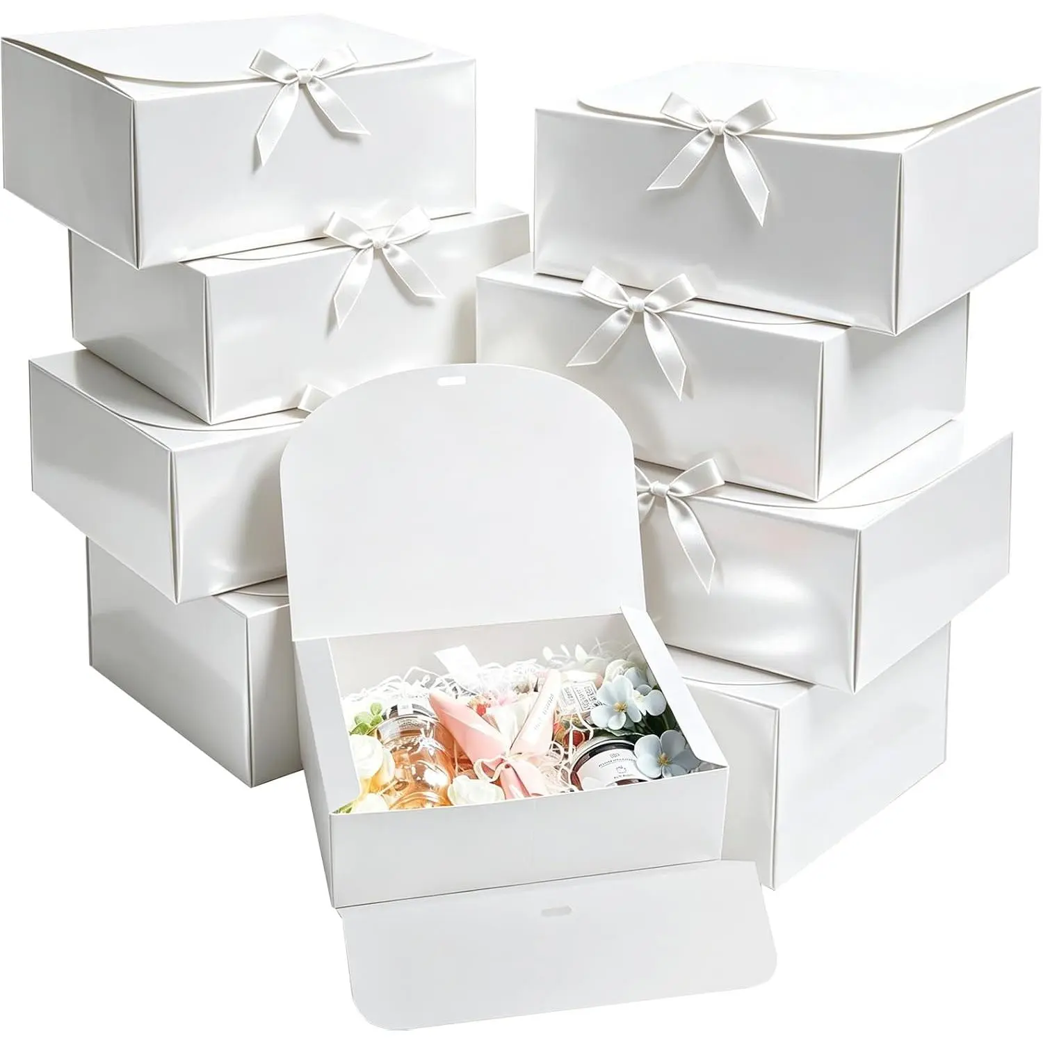 10 count  Boxes with ,10x8x4 inches White  Boxes with Ribbons, Bridesmaid Proposal Box, Paper  Box for Wedding, Packaging, Present, Birthday, Cupcake Boxes, Crafting