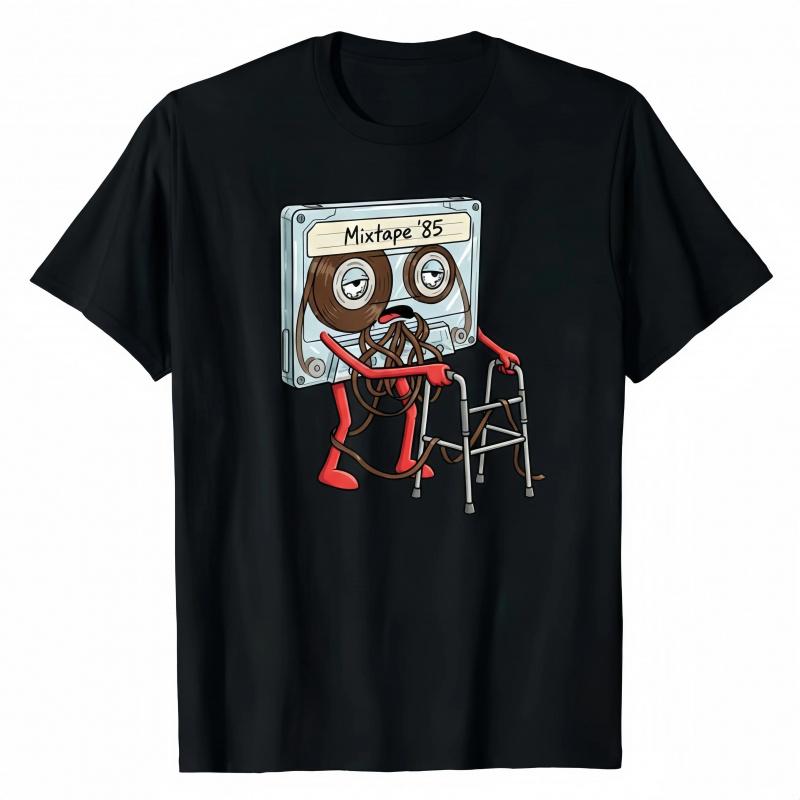 85 funny cassette T-shirts, retro music lovers T-shirts, mixed tape hip-hop street clothes, soft breathable casual shirts for men and women, round neck and short sleeves for men.