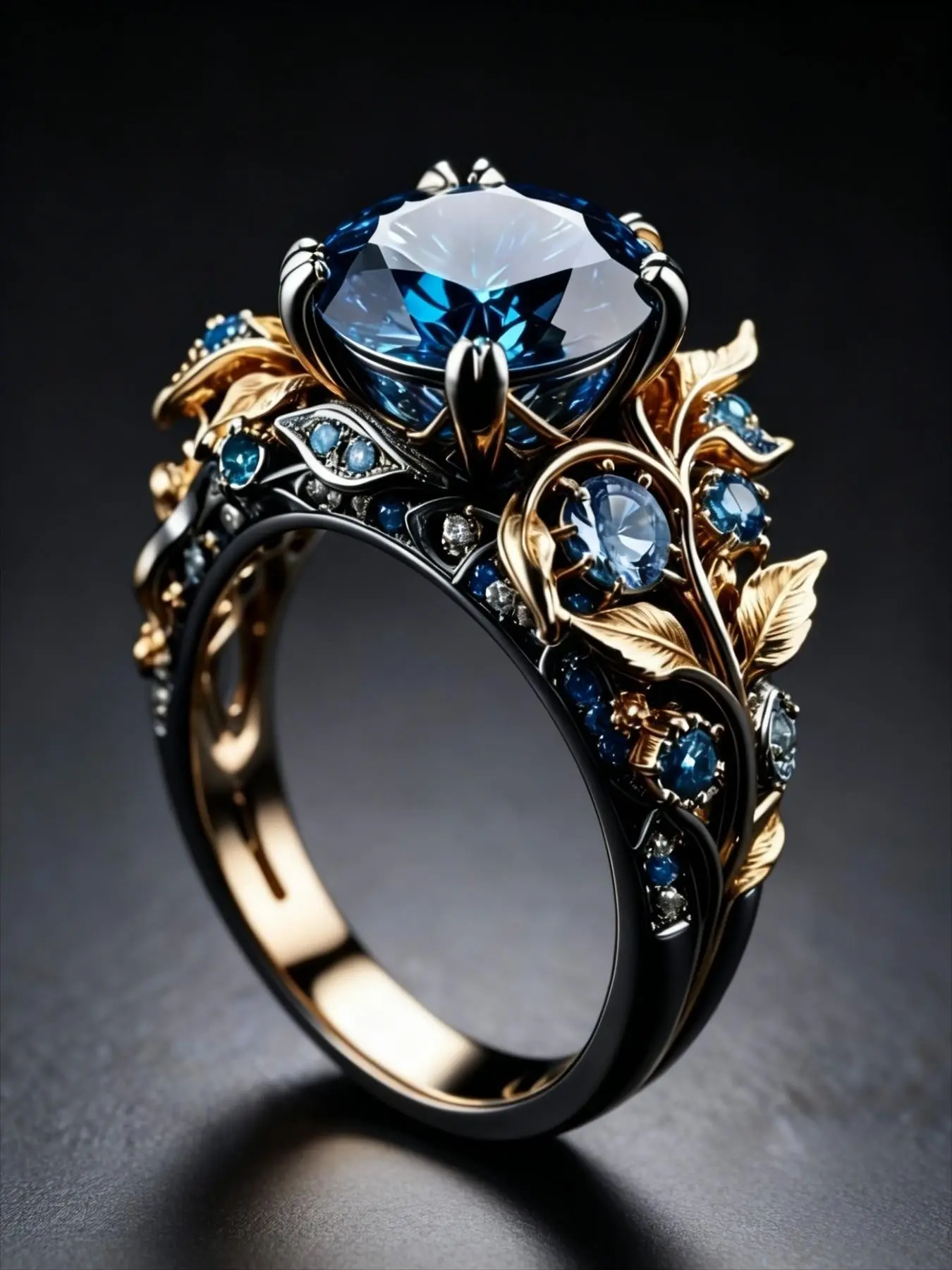 Vintage Blue Rhinestone Leaf Ring for Women, Elegant Design Party Jewelry, Unique Personality Ring for Special Occasions