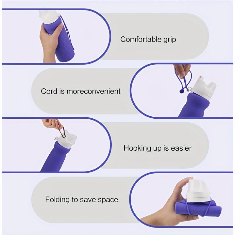 Shock-Resistant Foldable Water Bottle - Made from Food-Grade Silicone, Double Lock Leak-Proof for Gym And Hiking | Fits in Cup Holders & Complies with Airport Security